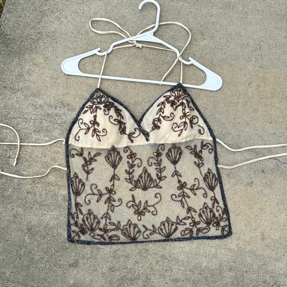 Wet Seal Brown and beige Embellished Crop Camisole